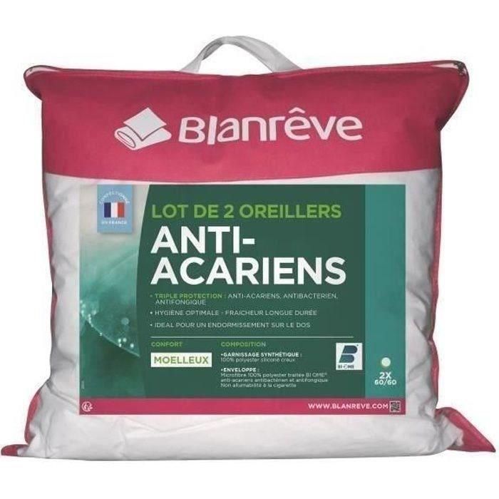 BLANREVE Juego de 2 almohadas de triple protección - 60 x 60 cm - Blanco BLANREVE Juego de 2 almohadas de triple protección - 60 x 60 cm - Blanco