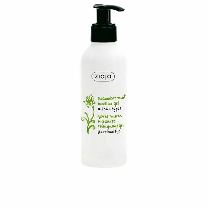 Ziaja Gel Limpiador Micelar Pepino y Menta con Ácido Lactobiónico para Pieles Grasas y Mixtas, Limpia y Refresca el Rostro 200 ml Vegano