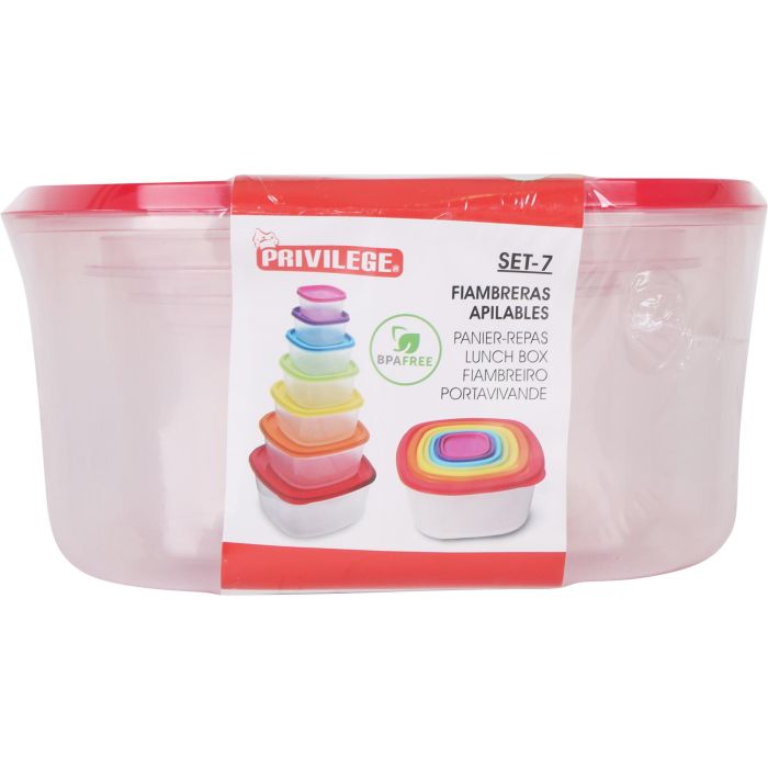 Set de 7 Fiambreras Apilables Cuadradas Privilege (12 Cajas) 1 Set de 7 Fiambreras Apilables Cuadradas Privilege (12 Cajas) 1
