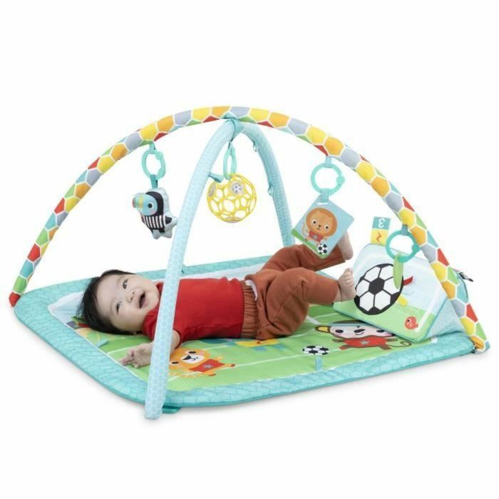Bright Starts BS0074451171657 Tapete de Actividades de Fútbol, Arco de Juego con Juguetes Desmontables, Música y Luces, dimensiones: 47 x 74 x 74 4