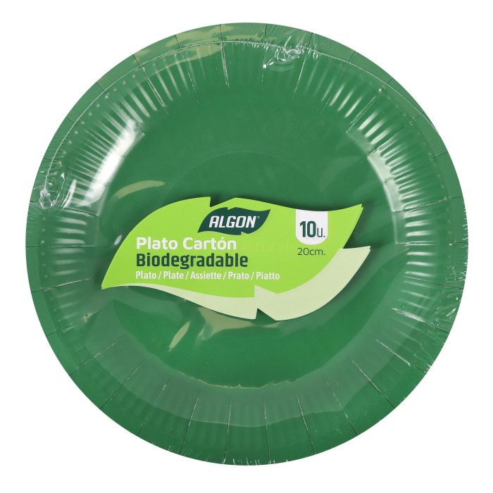 Set de 10 platos de cartón verde soja 20 cm Algon (36 Cajas) 1 Set de 10 platos de cartón verde soja 20 cm Algon (36 Cajas) 1