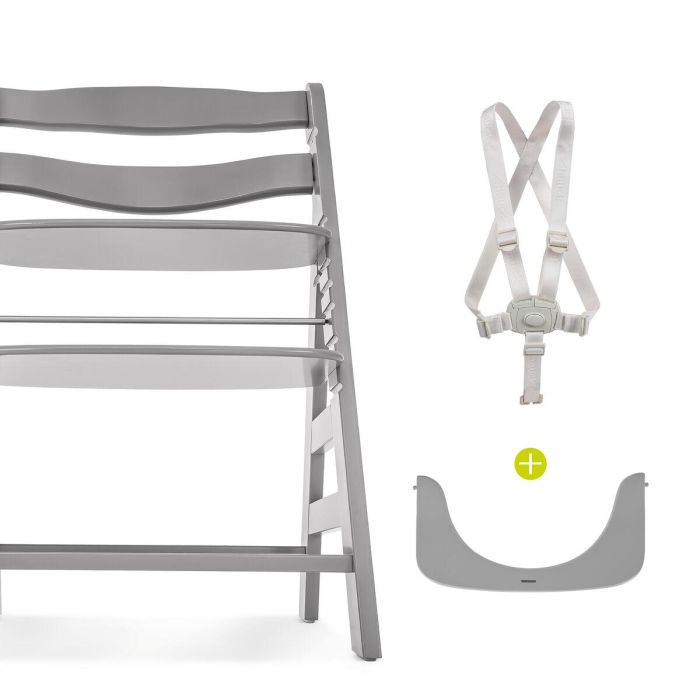 HAUCK Alpha + Silla alta de madera escalable para bebé - Asiento y reposapiés ajustables, arnés 5 puntos, gris 10