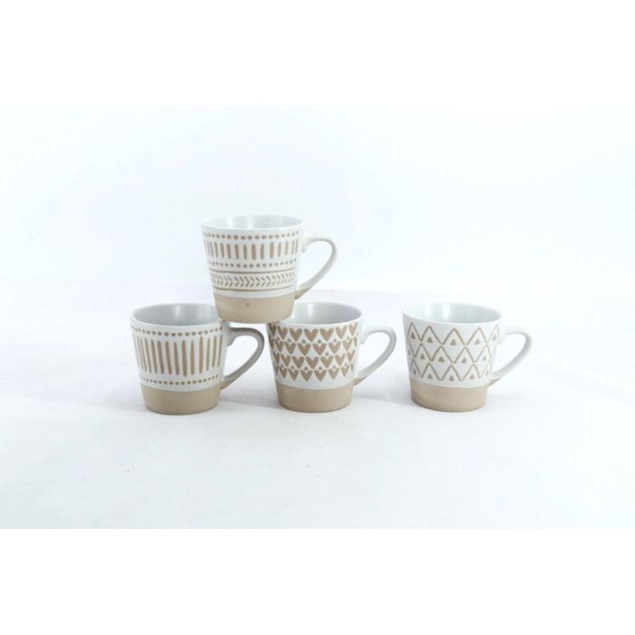DKD Home Decor Tazas de Café Boho de Gres Beige Blanco 180ml Set de 4, Apto Microondas y Lavavajillas 1