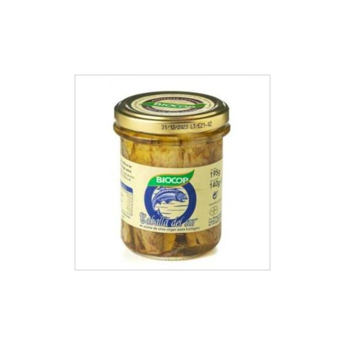 BIOCOP Filetes de Caballa en Aceite de Oliva Virgen Extra Ecológico 195g – Pescado Azul Rico en Omega 3 y Proteínas