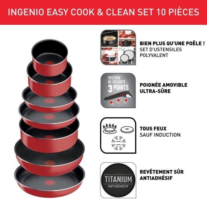 Tefal Ingenio L1529402 Batería de cocina? 10 piezas, excepto inducción, no pisos, hechas en Francia fácil cocinar n limpio 1