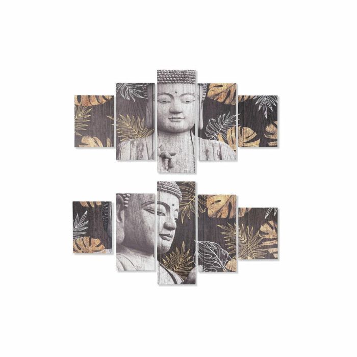 DKD Home Decor Cuadro Oriental Buda, Set de 5 piezas, Negro Gris, Lienzo y Pino, 80x150x2 cm, 2 unidades DKD Home Decor Cuadro Oriental Buda, Set de 5 piezas, Negro Gris, Lienzo y Pino, 80x150x2 cm, 2 unidades