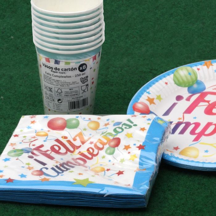 Juego De 8 Vasos Cartón 250 Ml Party Time 1 Juego De 8 Vasos Cartón 250 Ml Party Time 1