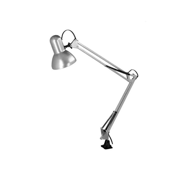 Q-connect Antares Lámpara de Escritorio Metálica con Pinza, Interruptor, Brazo Doble, 3 Articulaciones, Color Plata, Uso Oficina 2