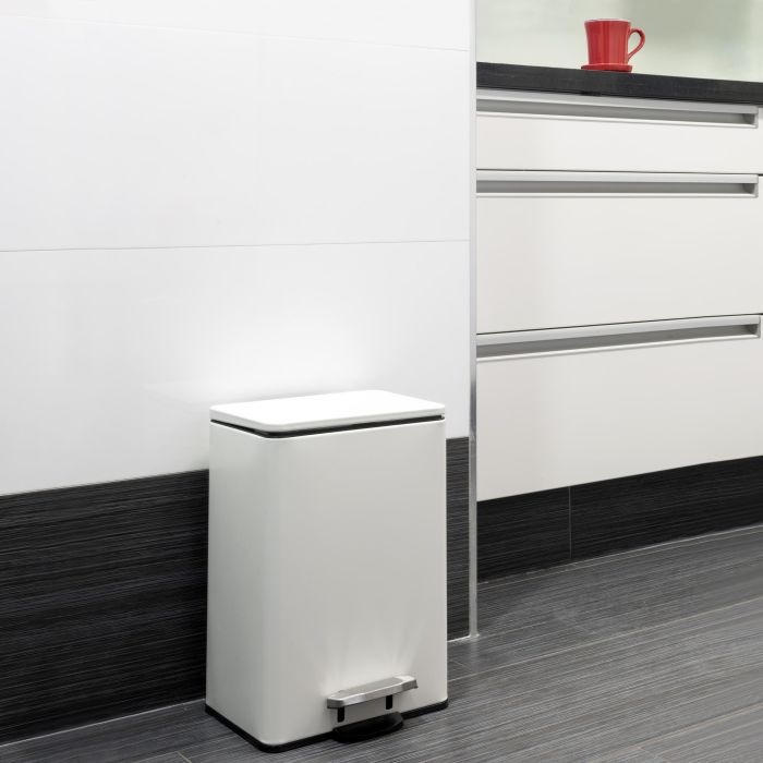 Emuca Contenedor de reciclaje exterior rectangular Recycle, apertura de la tapa con pedal, 1x12litros, Aluminio, Pintado blanco 1