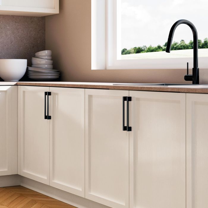 Emuca Lote de 5 tiradores para mueble Paiporta, L160mm, intereje 128mm, Zamak, Pintado negro 2 Emuca Lote de 5 tiradores para mueble Paiporta, L160mm, intereje 128mm, Zamak, Pintado negro 2