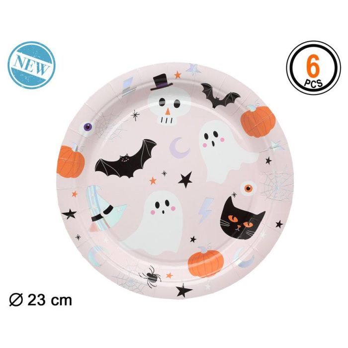 Plato Halloween Desechable Rosa Estilo Divertido Y Festivo Para Fiestas Temáticas