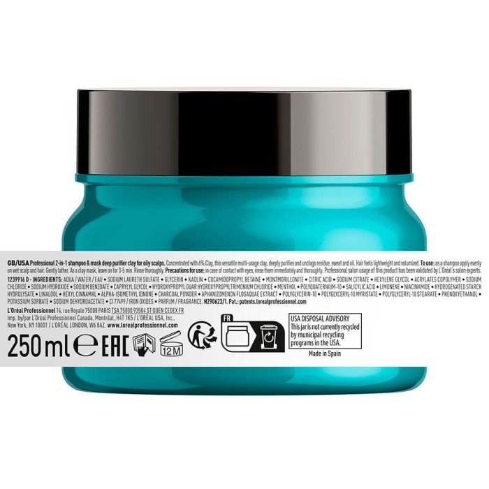 L'Oreal Scalp Advanced Clay 2 In 1 Shampoo & Mask Deep Purifier para Cuero Cabelludo Graso, Purificante Profundo 250ml 1