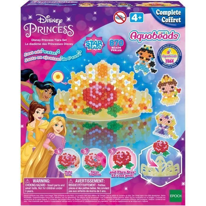 Aquabeads Set de Perlas de Agua La Tiara de las Princesas Disney - Crea Diademas de Belle, Jasmine y Rapunzel con Plantillas