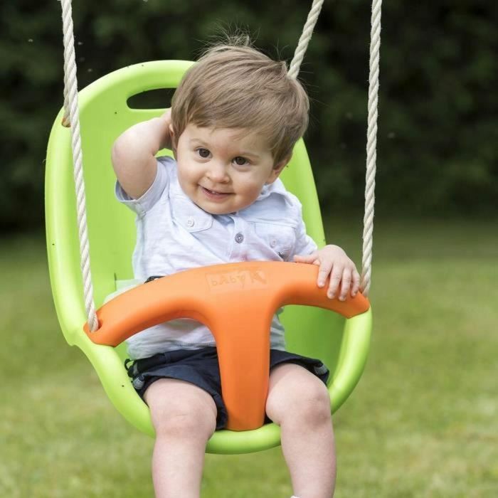 TRIGANO Asiento de Bebé para Pórtico 1.90-2.50m, Carcasa Plástico Verde/Naranja, Anti-UV, para Niños 9 meses a 3 años (máx 20 kg) 1