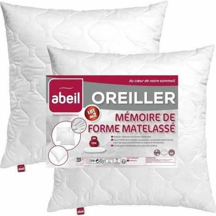 Abeil Lote de 2 almohadas viscoelásticas acolchadas 60x60 cm blancas con funda de microfibra de poliéster