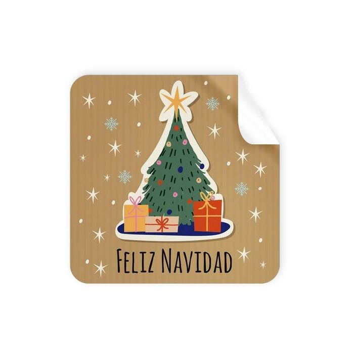 Etiquetas Regalo Adh. Rollo 250 Uds. Cuadradas 40X40 Navidad Feliz Navidad Arbol