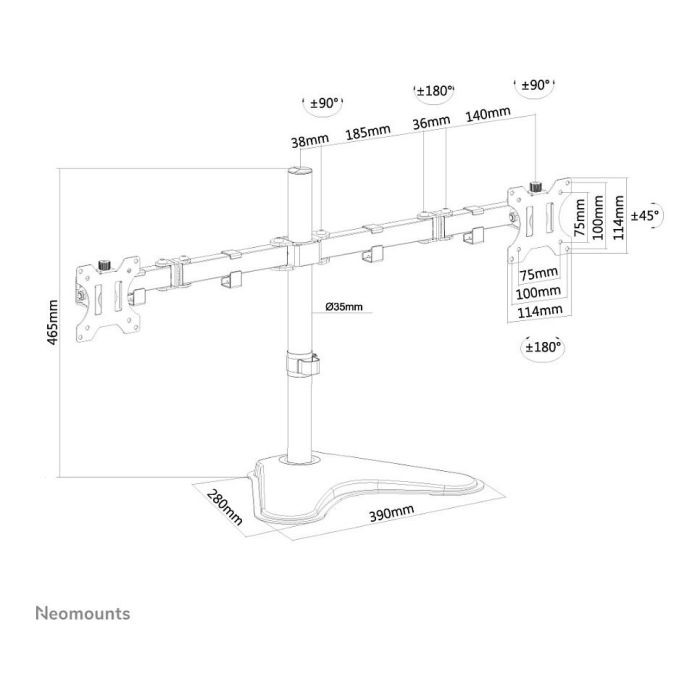 Neomounts FPMA-D550DDBLACK Soporte de Escritorio para Doble Pantalla de hasta 32", Altura Ajustable, 8 kg por Pantalla, Negro