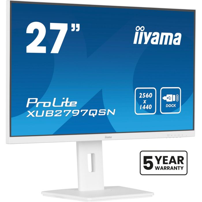 Iiyama XUB2797QSN-W2 Monitor 27" QHD IPS 1440p 1ms 300cd/m² con Dock USB-C 65W, 3x USB-A 3.2, Blanco