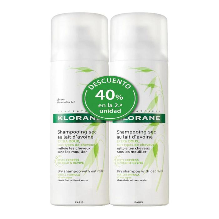 Klorane champú seco con leche de avena para cabello con color, ahorro, 2x150ml