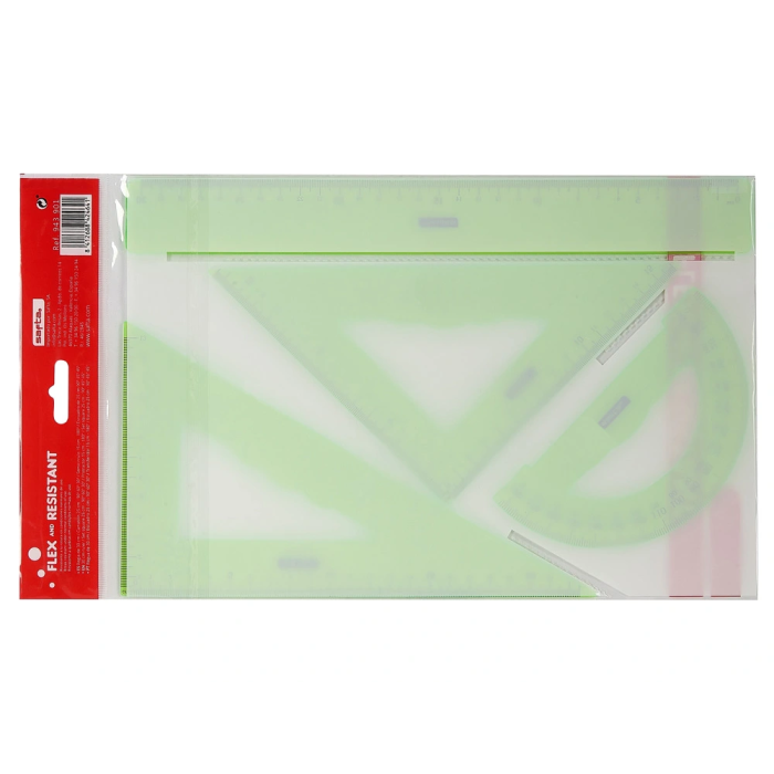 Safta Juego de Reglas Flexible Escuadra Cartabón con 3 Colores 1