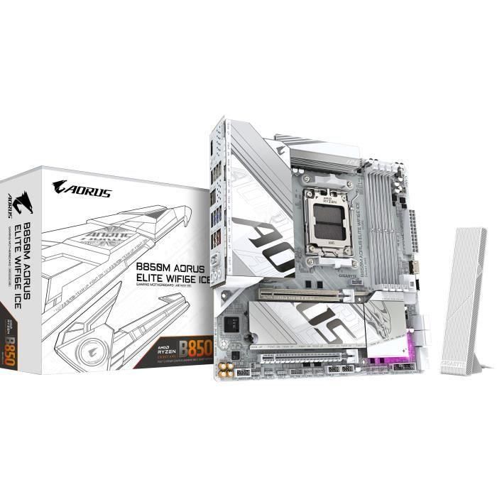 Gigabyte B850M AORUS ELITE WIFI6E ICE Placa Base - AMD Ryzen 9000, DDR5 8200MHz, WiFi 7, USB 3.2 Gen 2, 9MB85MEI6-00-G10