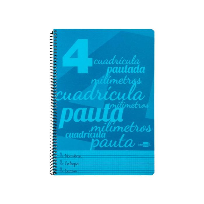 Cuaderno Espiral Liderpapel Folio Pautaguia Tapa Plastico 80H 75 gr Cuadro Pautado 4 mm Con Margen Color Azul 1