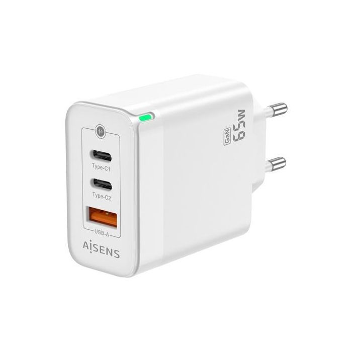 Aisens Cargador Gan 65 W, 2Xusb-C Pd3.0 Qc4.0, 1Xusb-A Qc3.0, Blanco Aisens Cargador Gan 65 W, 2Xusb-C Pd3.0 Qc4.0, 1Xusb-A Qc3.0, Blanco