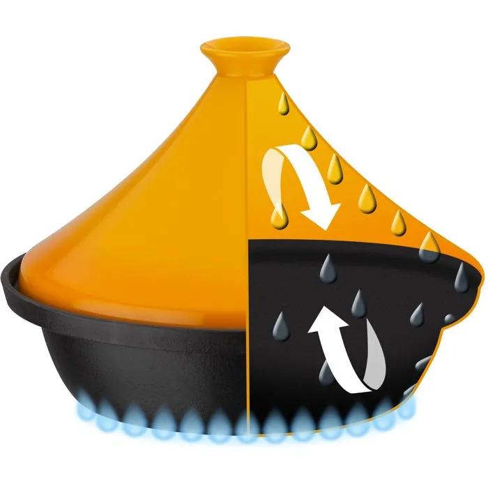GSW Tagine de hierro fundido macizo, Ø30 cm, apto para inducción, tapa de cerámica, color negro y amarillo - Ref. 717434
