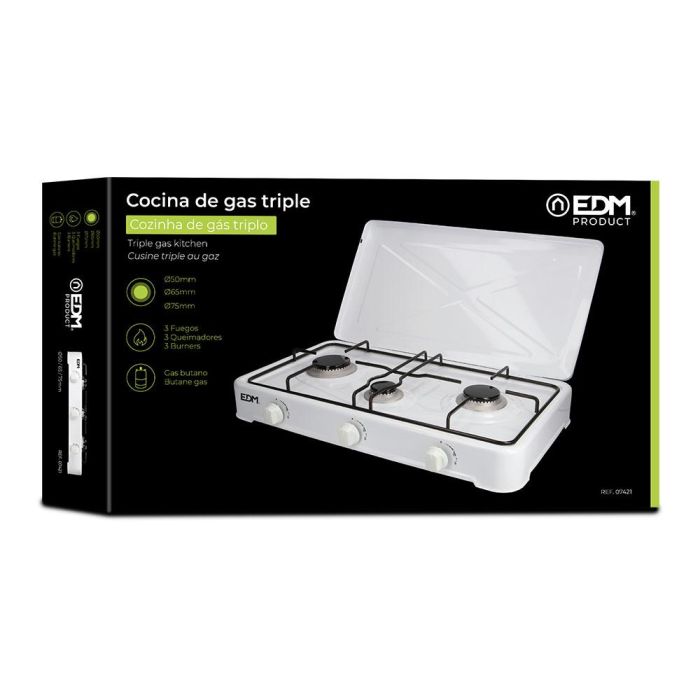 Edm Cocina de gas esmaltada 3 fuegos Blanco 60x37x10 cm 1 Edm Cocina de gas esmaltada 3 fuegos Blanco 60x37x10 cm 1
