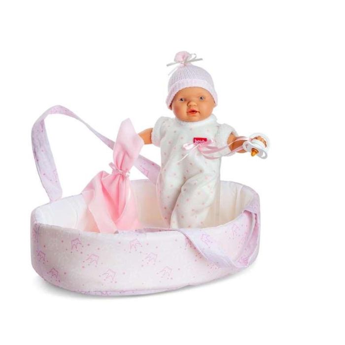Muñeco lloroncete en canasta rosa. con mecanismo llora si le quitas el chupete 28 cm Muñeco lloroncete en canasta rosa. con mecanismo llora si le quitas el chupete 28 cm
