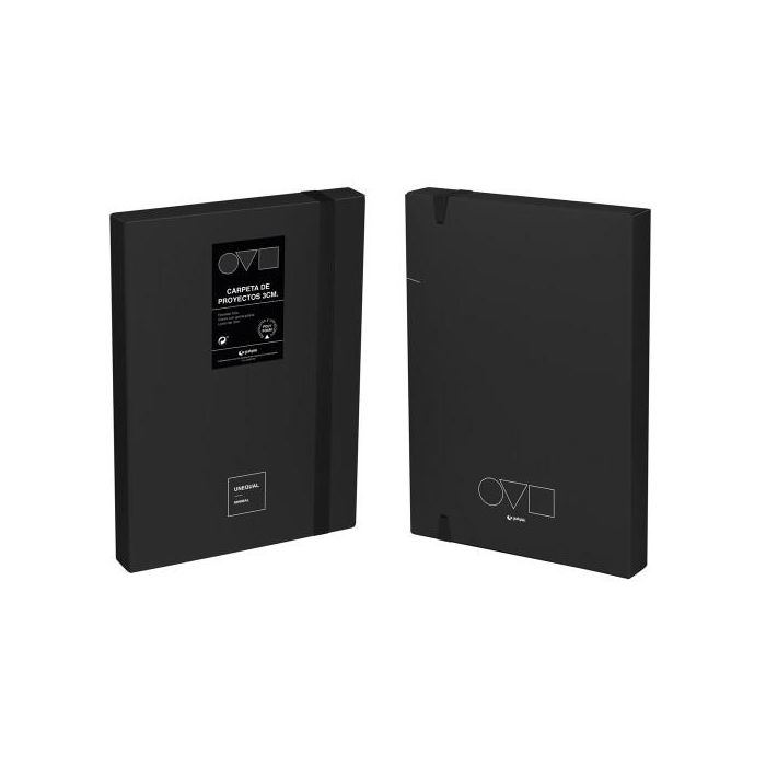 Grafoplás 91271010 Caja de Proyectos Unequal Minimal 3cm en Polyfoam Negro Tamaño Folio Apertura 360º Cierre Goma Plana
