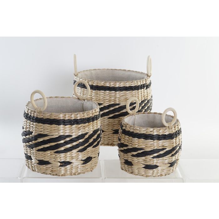 Cesta Colonial DKD Home Decor Natural Negro 30 x 25 x 30 cm Set de 3 2