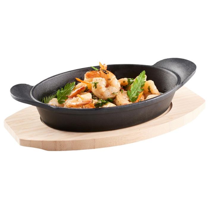 Dangrill Plato Oval Hierro 15x22cm Con Bandeja Bambú 2 Dangrill Plato Oval Hierro 15x22cm Con Bandeja Bambú 2