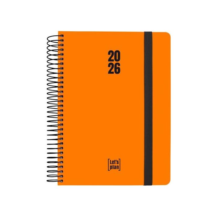 Agenda Anual (2026) Grafoplas Neon Espiral Tapa Extradura Con Goma A5 210X150 D/P Naranja