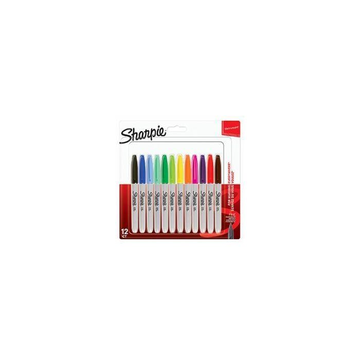 Sharpie 2065404 Rotuladores Permanentes Punta Fina Colores Pastel 1 mm Pack 12 Unidades para Tela, Papel, Metal