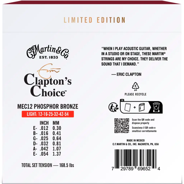 Martin Cuerdas Acústica Eric Clapton Ltd 92/8 Phosphor Bronze Light 12-54 1