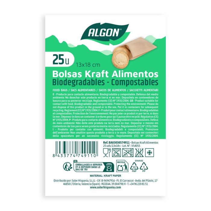 Bolsas Kraft reutilizables para alimentos, 25 unidades - Algon (36 Unidades) 3 Bolsas Kraft reutilizables para alimentos, 25 unidades - Algon (36 Unidades) 3