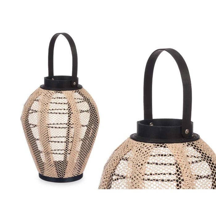 Farol Portavela Asa Cónico Giftdecor 25x30x25 cm - Tela, Madera, Vidrio - Beige/Negro (2 Unidades) 1 Farol Portavela Asa Cónico Giftdecor 25x30x25 cm - Tela, Madera, Vidrio - Beige/Negro (2 Unidades) 1