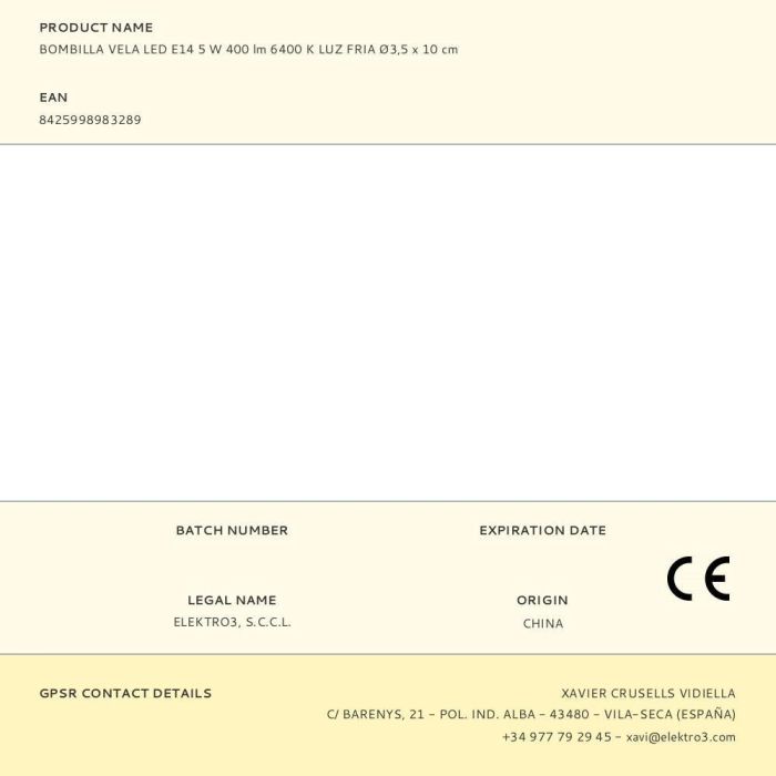 Edm Bombilla Vela LED E14 5W 400lm 6400K Luz Fría Ø3.5 x 10 cm Edm Bombilla Vela LED E14 5W 400lm 6400K Luz Fría Ø3.5 x 10 cm