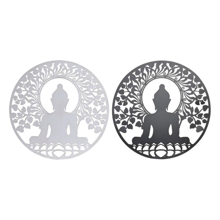 Decoracion Pared Oriental DKD Home Decor Negro Blanco 1 x 60 x 60 cm (2 Unidades)