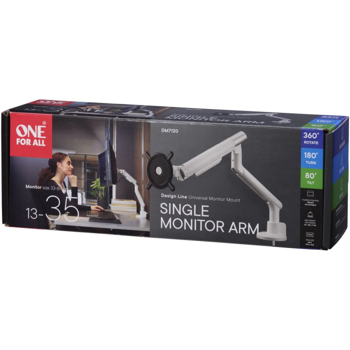 One For All Soporte Monitor Brazo Simple ONE1737655064959 VESA 100 para Pantallas de 13 a 32 Pulgadas Soporta hasta 8 kg Altura Ajustable Blanco 3