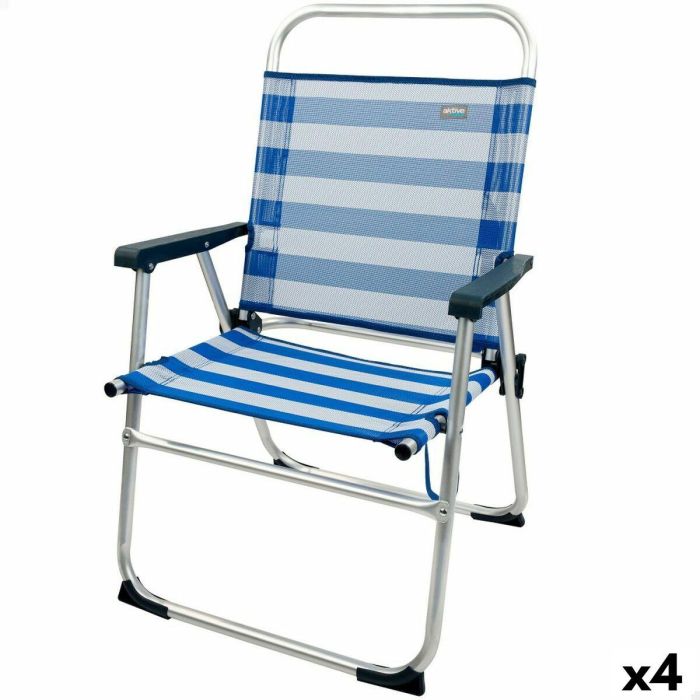 Silla de Playa Aktive Azul Blanco 48 x 88 x 50 cm Aluminio Plegable (4 Unidades)