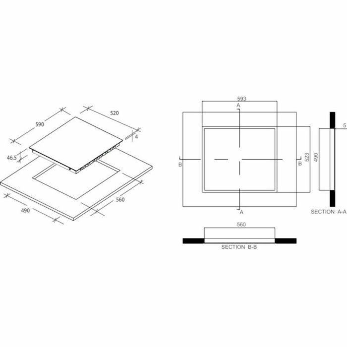 Rosieres RKD73CT Placa Vitrocerámica 3 fuegos 5500W Controles Táctiles 59x52cm 1