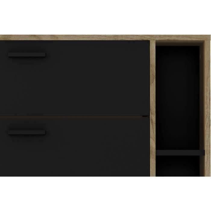 Zapatero LEONA de 2 puertas - Melamina negra y contorno de roble rústico - 8 a 10 pares - L90 x P25 x H102 cm 3 Zapatero LEONA de 2 puertas - Melamina negra y contorno de roble rústico - 8 a 10 pares - L90 x P25 x H102 cm 3