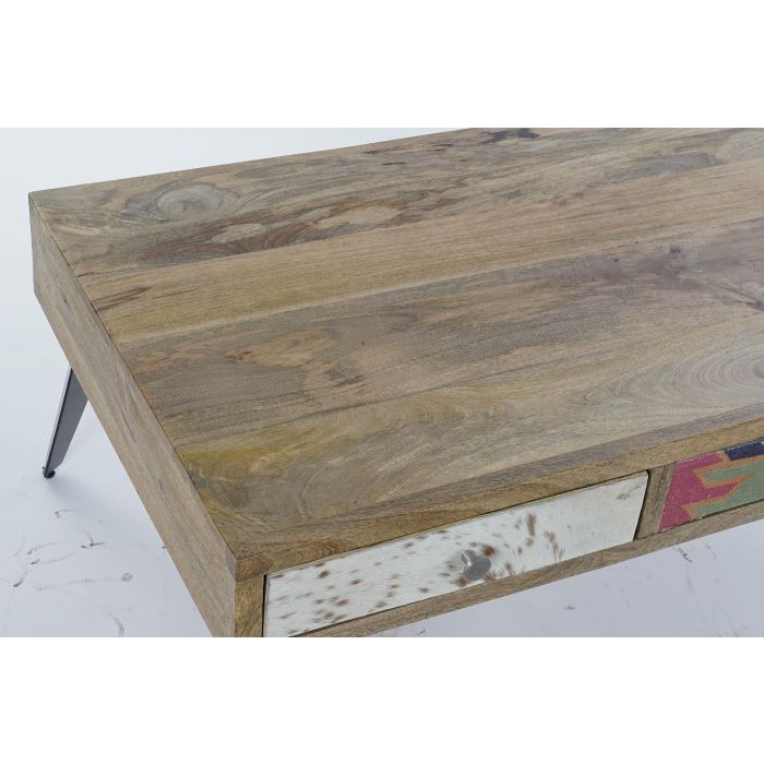 DKD Home Decor Mesa Centro Colonial con 2 Cajones de Madera de Mango y Metal Marrón y Negro 110x70x46 cm 1
