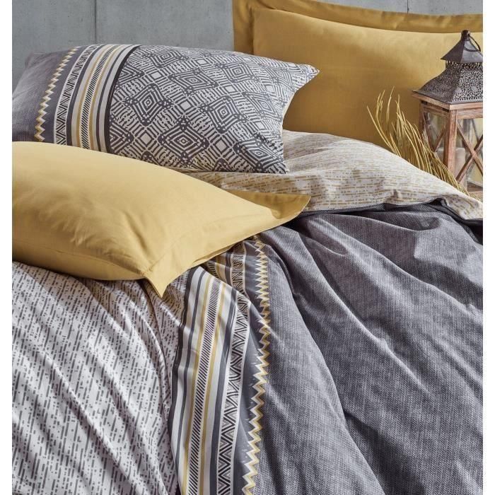 Juego de cama - 1 funda nórdica 220x240 cm + 2 fundas de almohada 60x60 cm - 100% algodón - Gris 1 Juego de cama - 1 funda nórdica 220x240 cm + 2 fundas de almohada 60x60 cm - 100% algodón - Gris 1