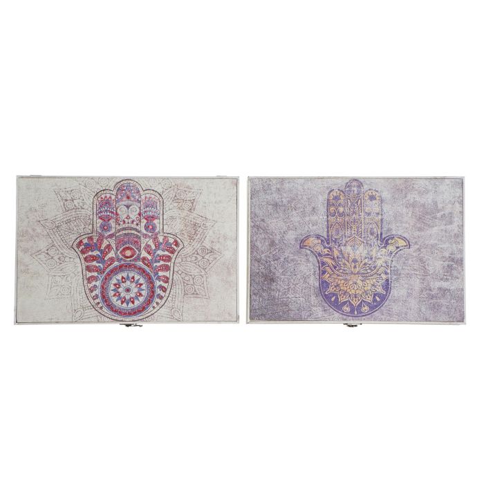 DKD Home Decor Tapa Contador Estilo Indio Mano Hamsa Beige Gris MDF Lienzo Largo 6 x Alto 31.5 x Ancho 46.5 cm (2 Unidades)