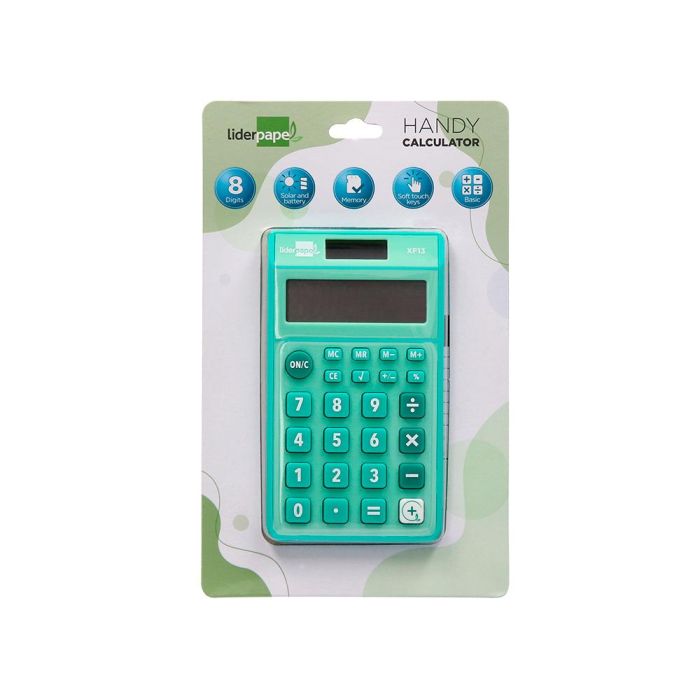 Calculadora Liderpapel Bolsillo Xf13 8 Digitos Solar Y Pilas Color Verde 115x65x8 mm 1