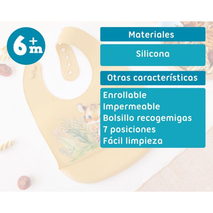 KioKids Babero Silicona Ajustable Mostaza Tigre +6 Meses 5