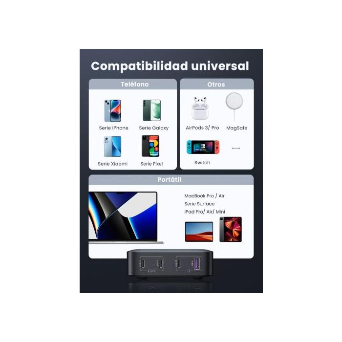 Ugreen Nexode Universal Gris Corriente Alterna Carga Rápida Interior 5 Ugreen Nexode Universal Gris Corriente Alterna Carga Rápida Interior 5
